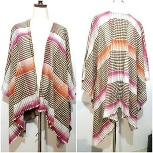 V. FRAAS Pink brown Plaid Poncho / Blanket Wrap